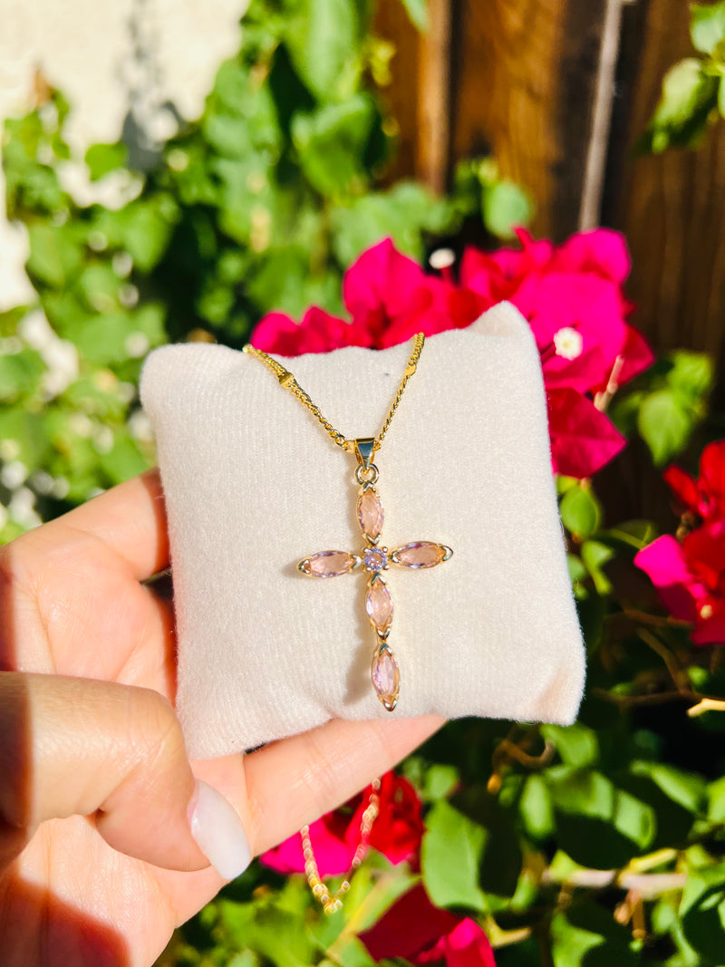 Rose pick cross necklace