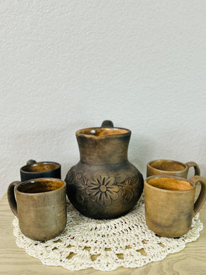 Atzompa Ahumada pitcher with 4 mugs