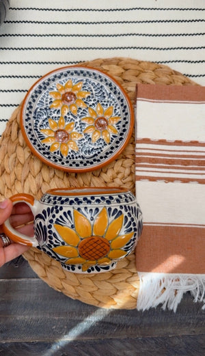 Talavera set of sunflower mug & plate