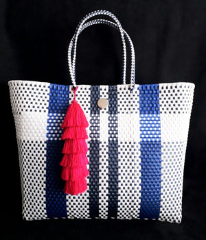 Hand woven plastic tote ( Large )