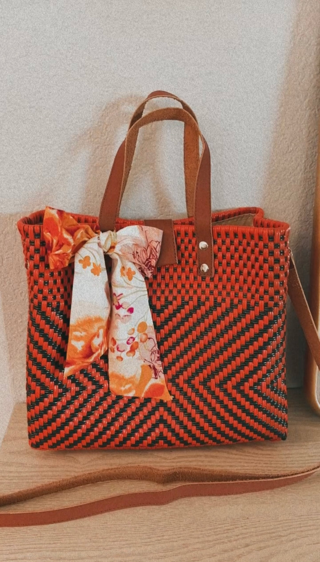 Plastic hand woven tote