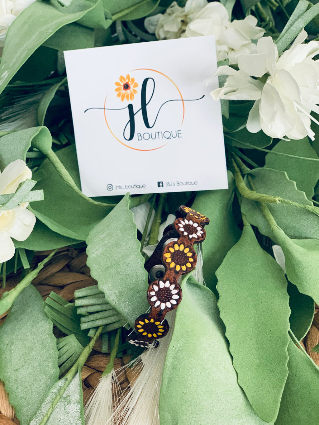 Sunflower leather bracelet Yellow & White  ( small )