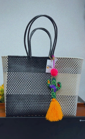 Hand woven plastic tote